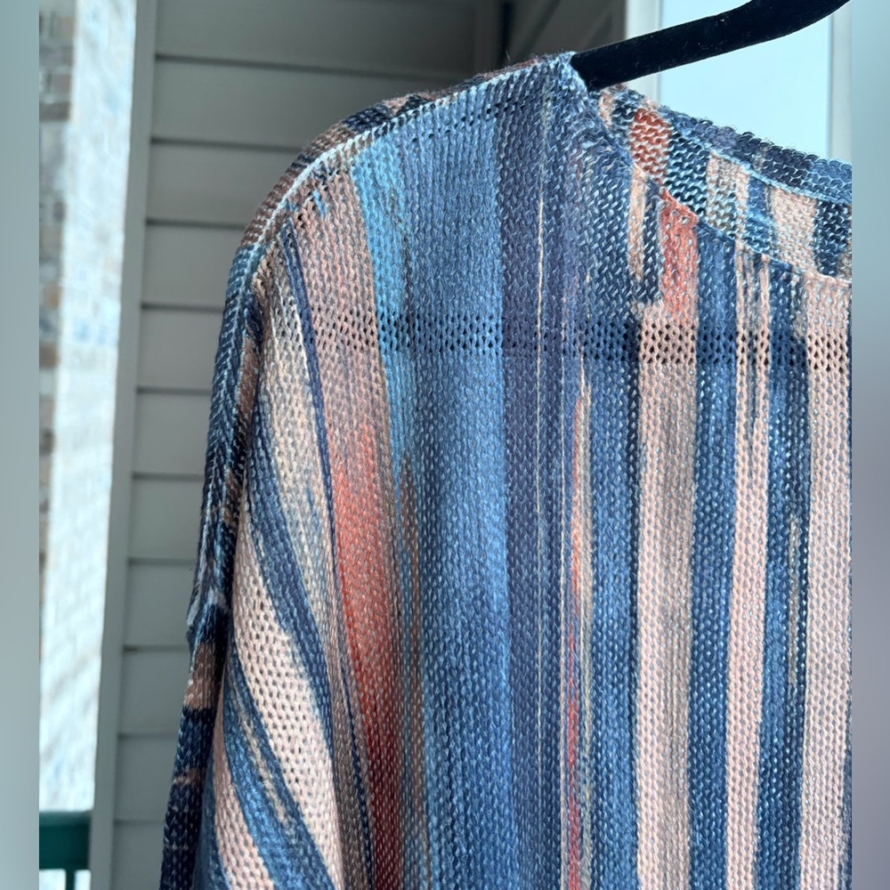 🆕 M Collection Made in Italy Striped Knit Top Blue Orange Mesh Size M Casual - Picture 6 of 17